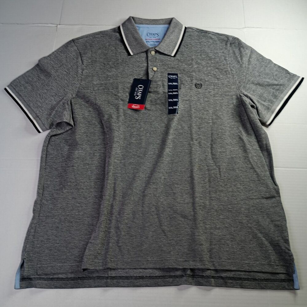 Chaps Birdseye Solid Pique Polo Shirt Men's 2XL XXL Gray Black Natural Stretch